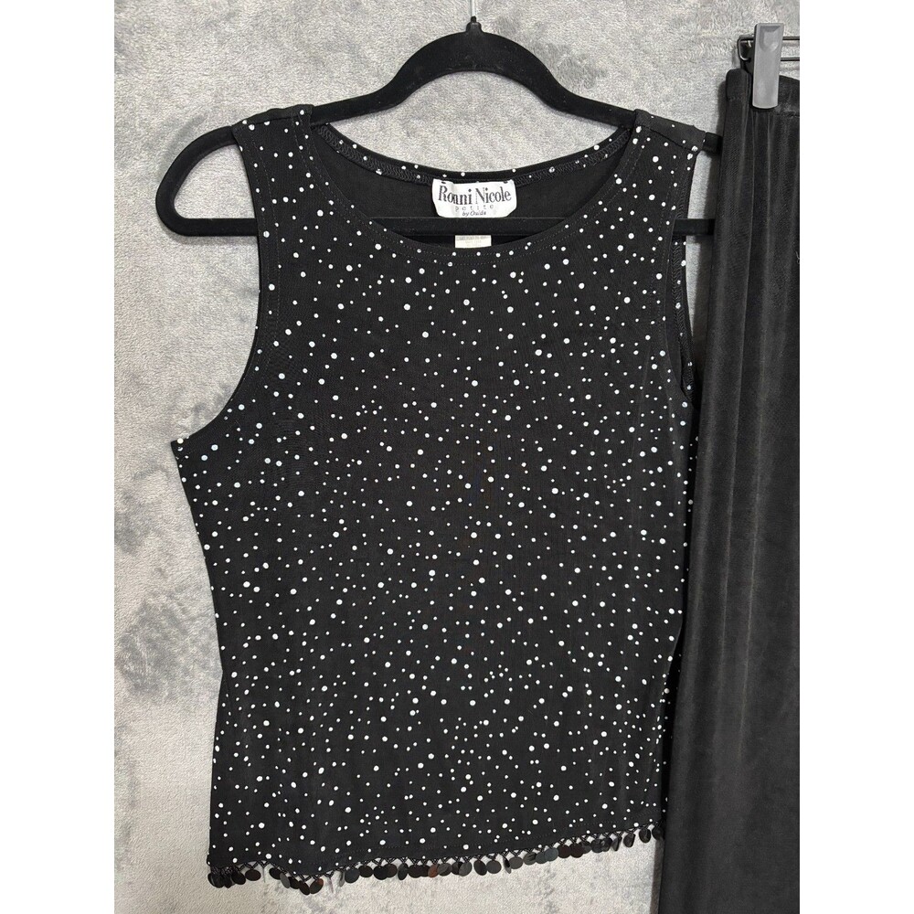 Vintage Ronni Nicole 2pc Knit Shell & Crop Pants Sz 8P Black Polka Dot - Picture 2 of 11